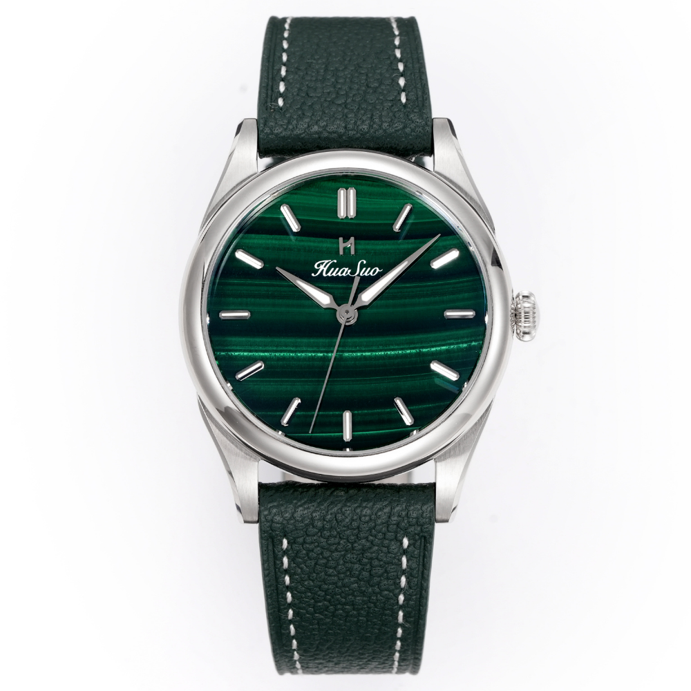 HUASUO 38mm Natural Malachite Men's Mechanical Watch Huasuo Watch Store