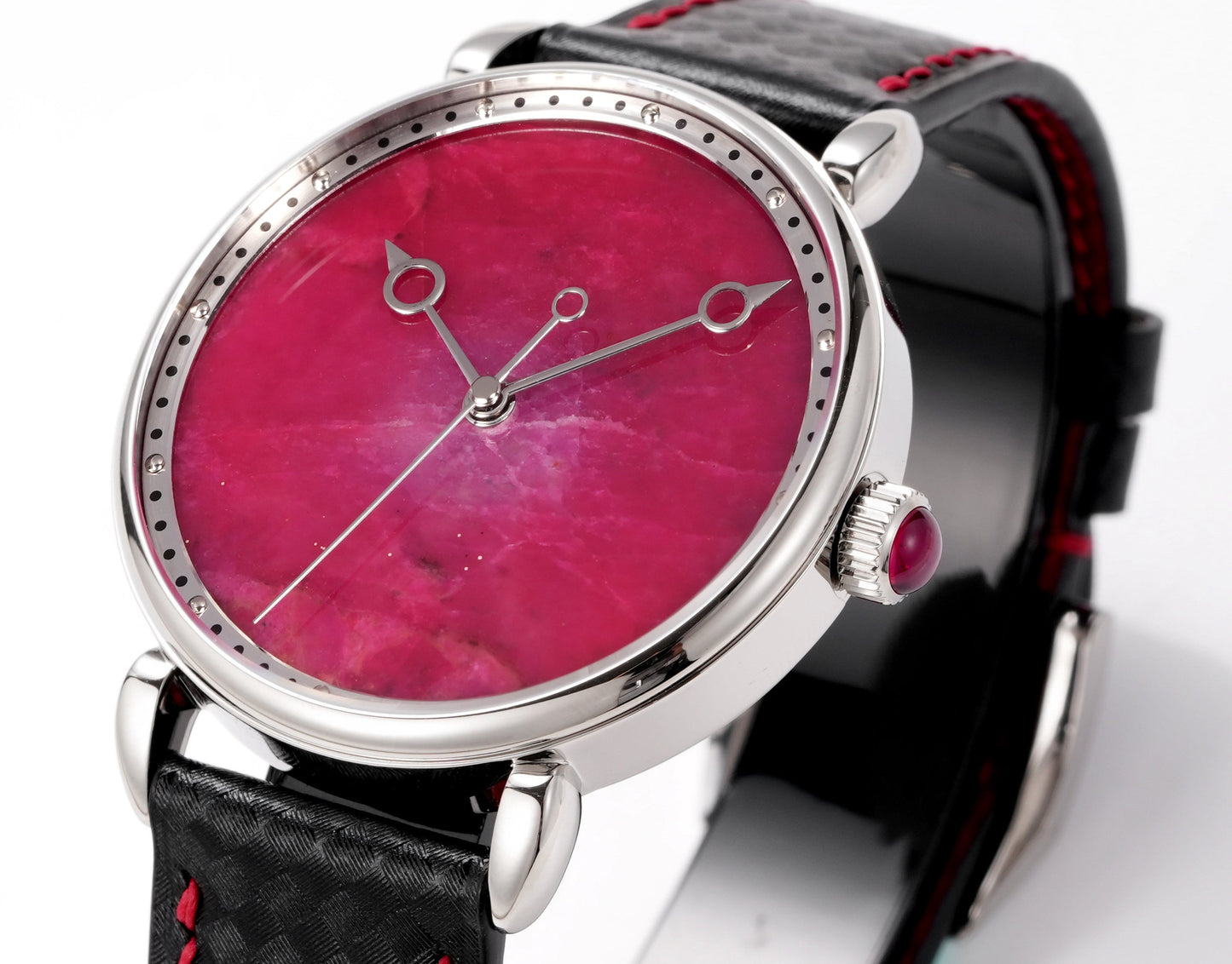 HUASUO 41mm Luxury Natural Pink Lazurite Dail Watches H2487 Huasuo Watch Store