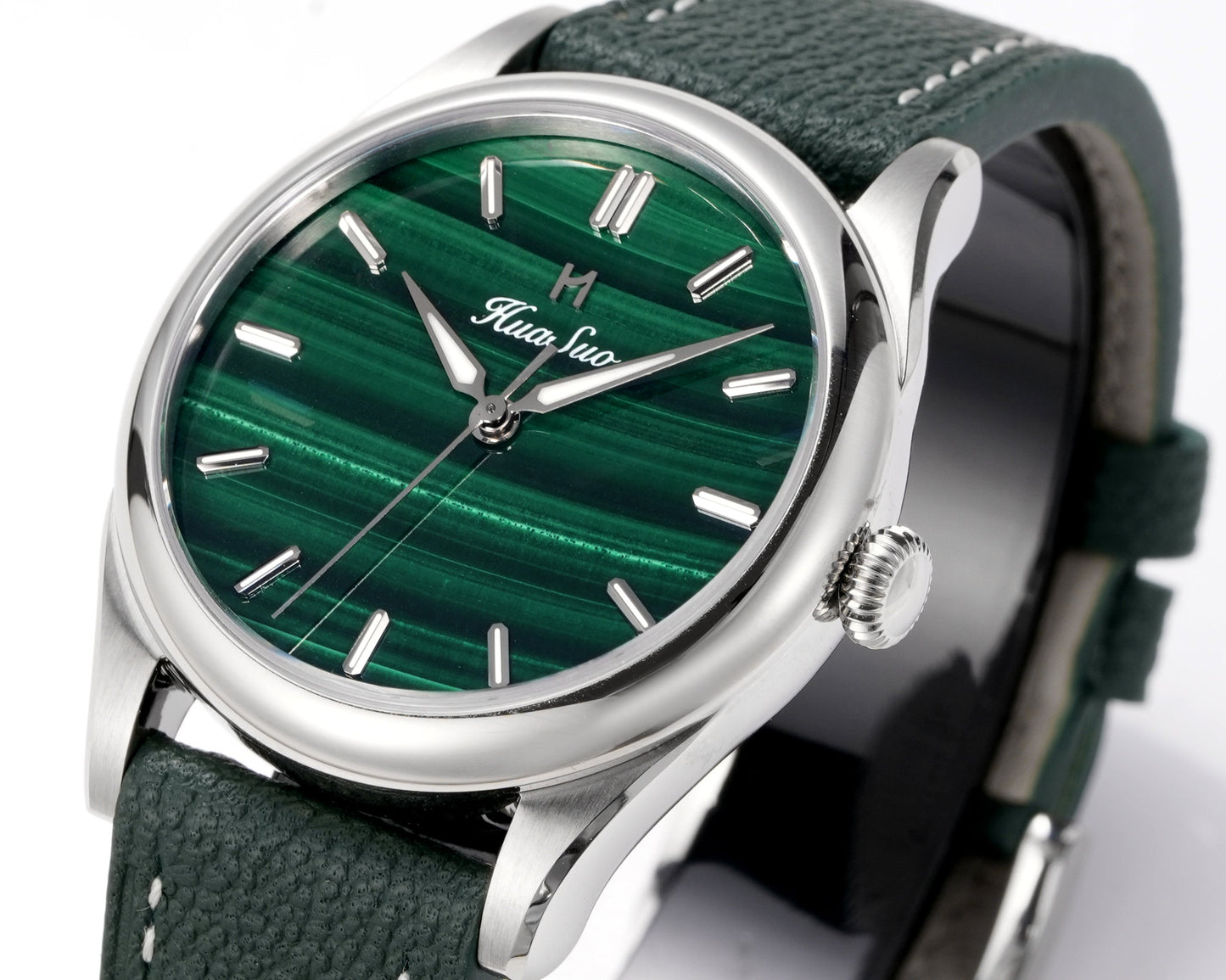 HUASUO 38mm Natural Malachite Men's Mechanical Watch Huasuo Watch Store