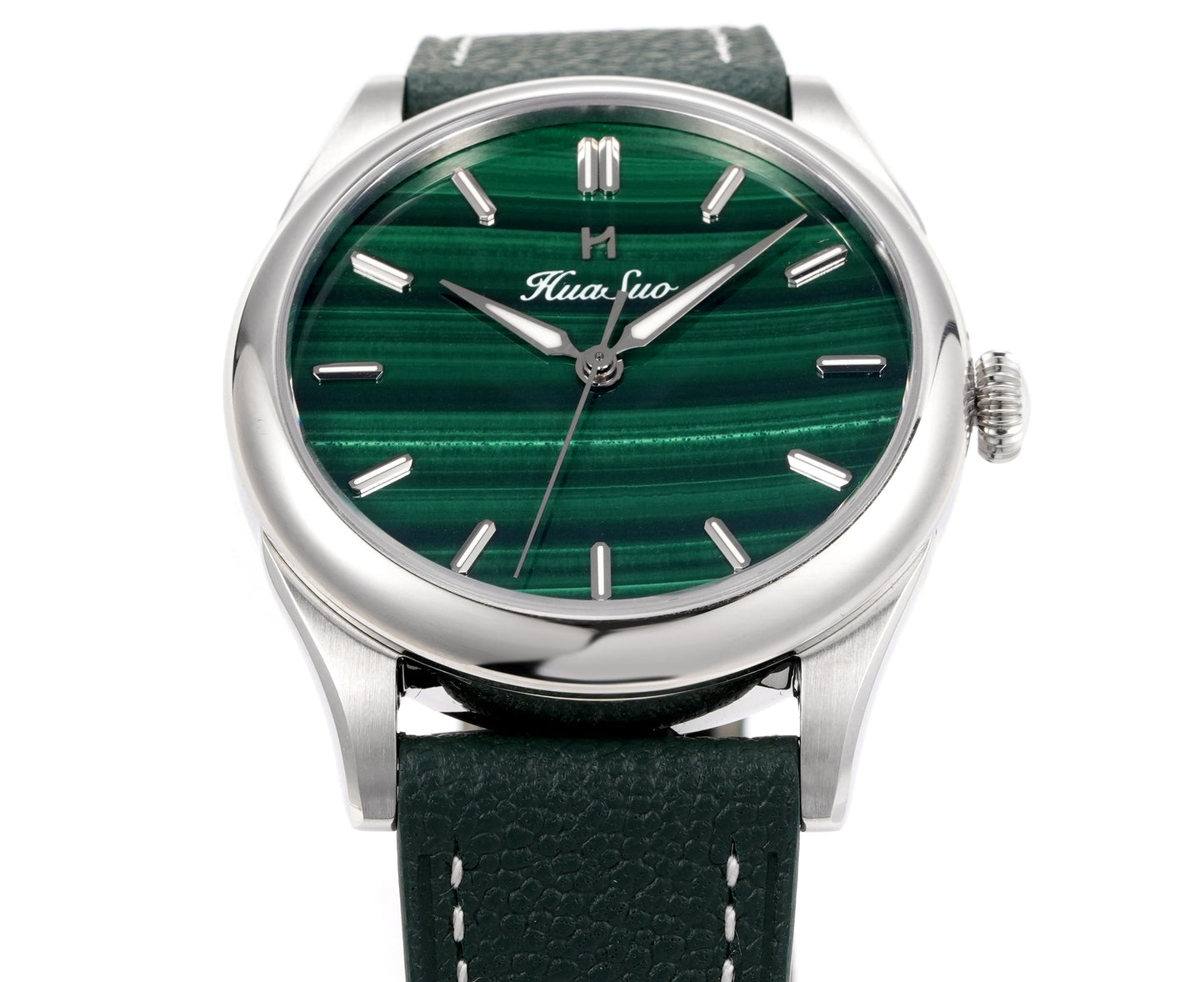HUASUO 38mm Natural Malachite Men's Mechanical Watch Huasuo Watch Store