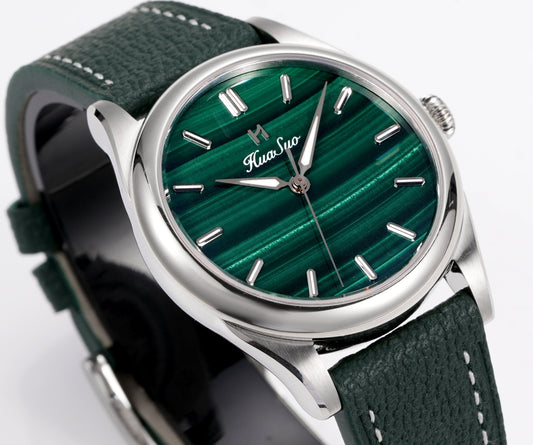 HUASUO 38mm Natural Malachite Men's Mechanical Watch Huasuo Watch Store