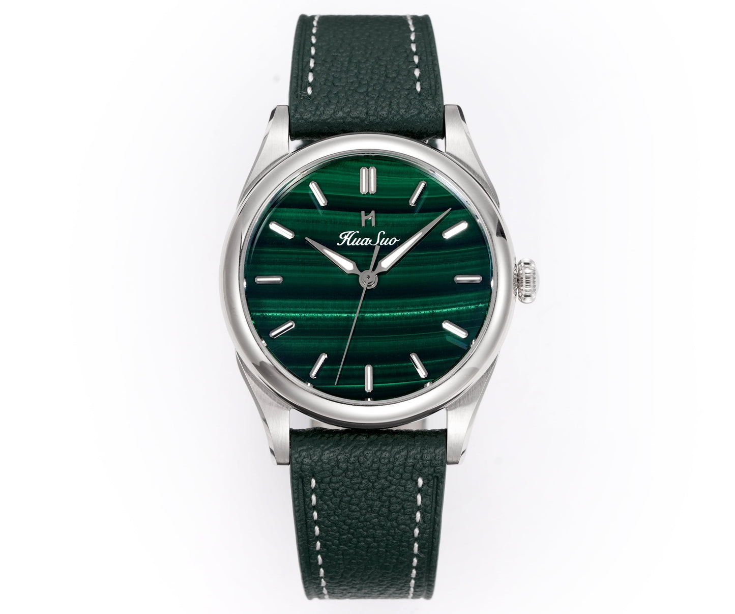 HUASUO 38mm Natural Malachite Men's Mechanical Watch Huasuo Watch Store