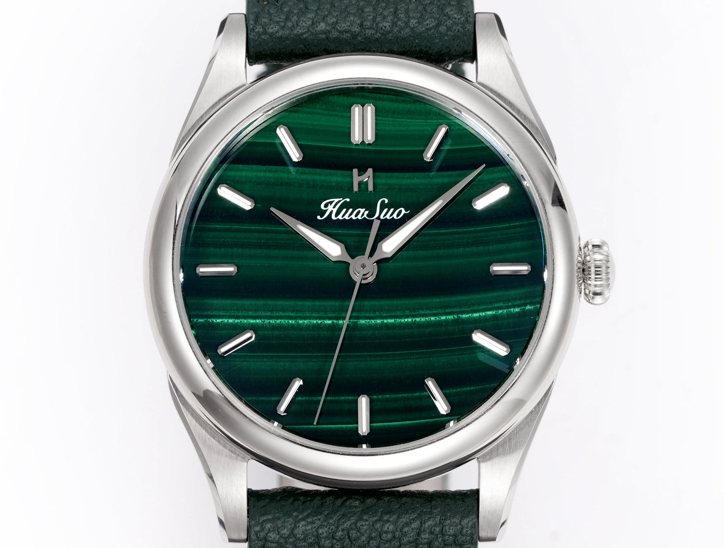 HUASUO 38mm Natural Malachite Men's Mechanical Watch Huasuo Watch Store