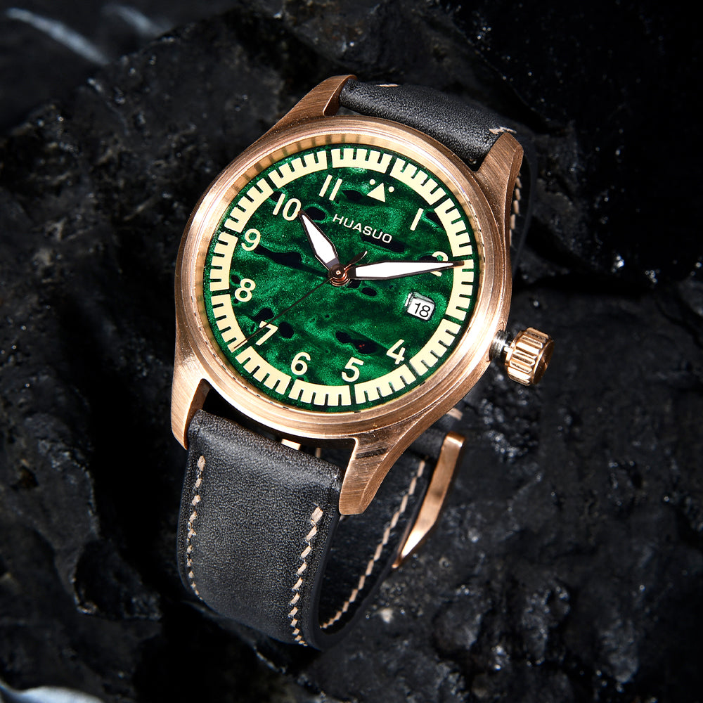 HUASUO 38mm Luxury Bronze Lacquerware Pilot Men's Watch Huasuo Watch Store