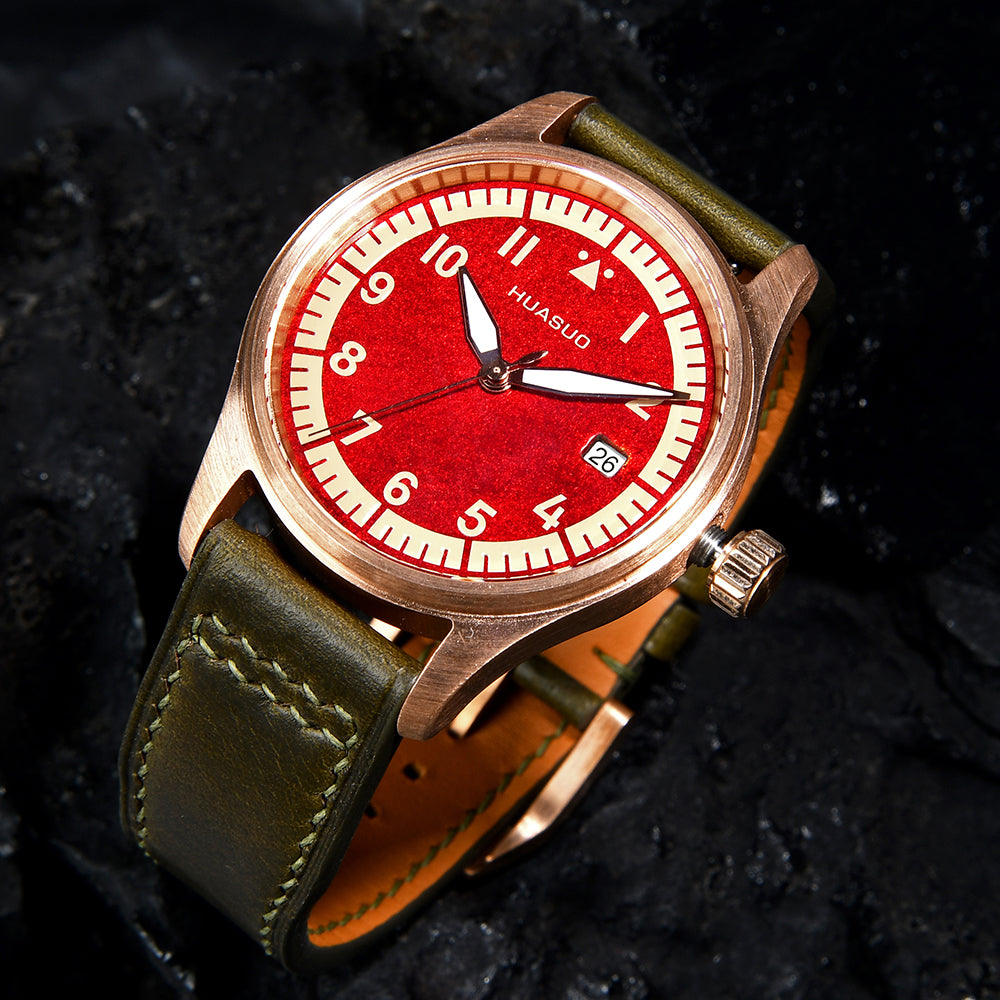 HUASUO 38mm Luxury Bronze Lacquerware Pilot Men's Watch Huasuo Watch Store