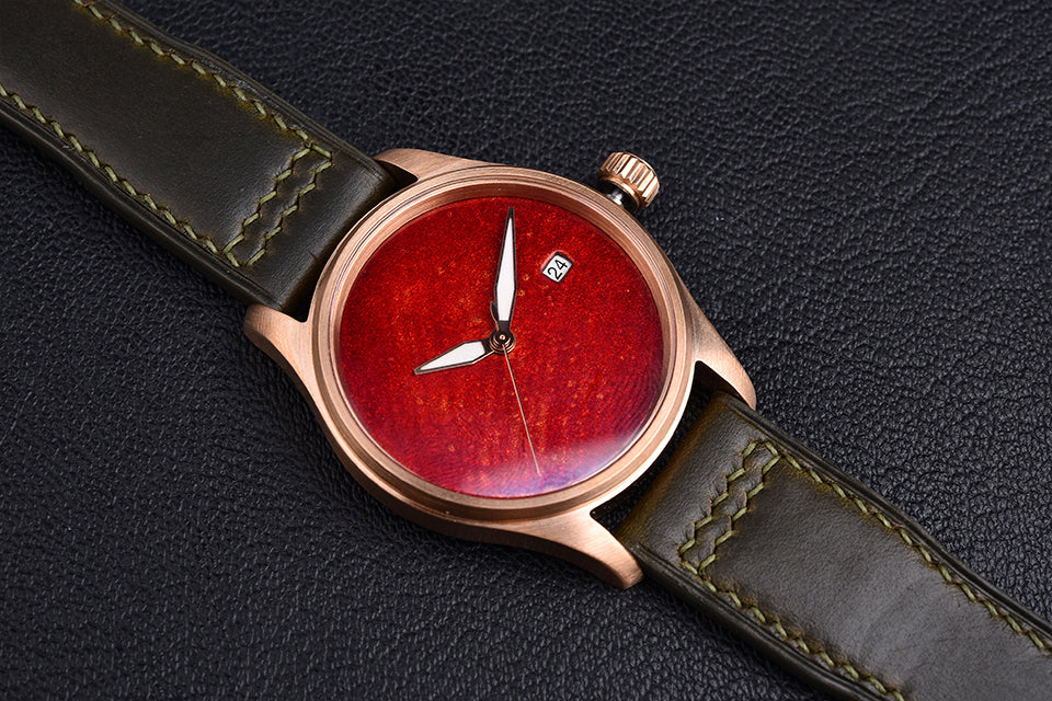 HUASUO 38mm Luxury Bronze Lacquerware Dail Pilot Watch Huasuo Watch Store