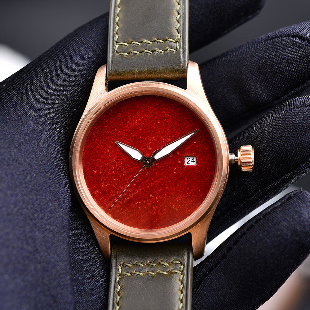 HUASUO 38mm Luxury Bronze Lacquerware Dail Pilot Watch Huasuo Watch Store