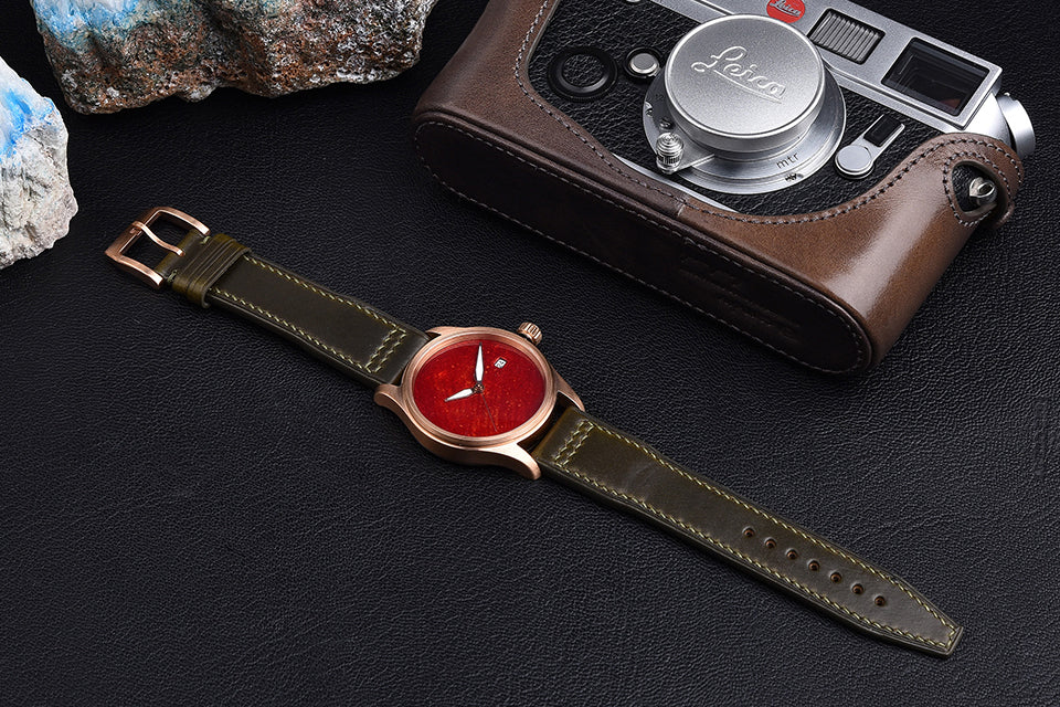 HUASUO 38mm Luxury Bronze Lacquerware Dail Pilot Watch Huasuo Watch Store