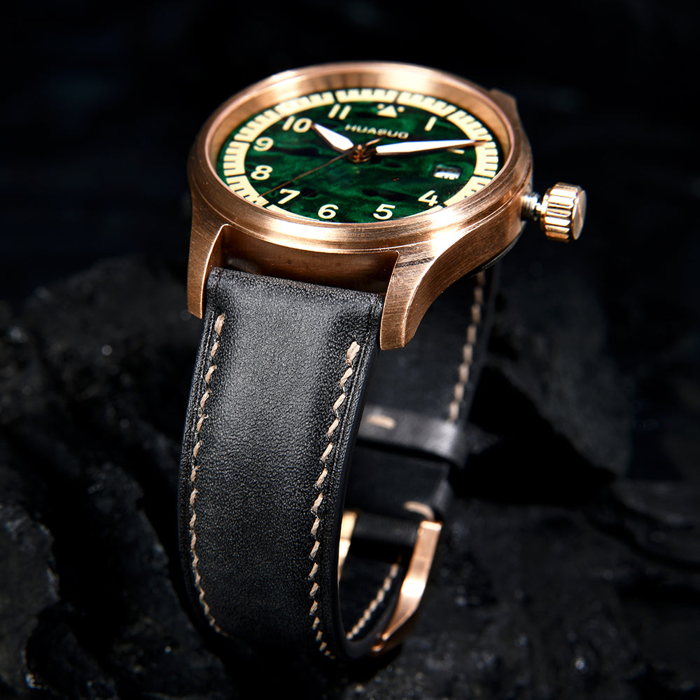 HUASUO 38mm Luxury Bronze Lacquerware Pilot Men's Watch Huasuo Watch Store