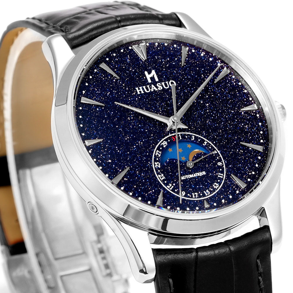 HUASUO 39mm Luxury Aventurine Moon Phase Men's Watches Huasuo Watch Store