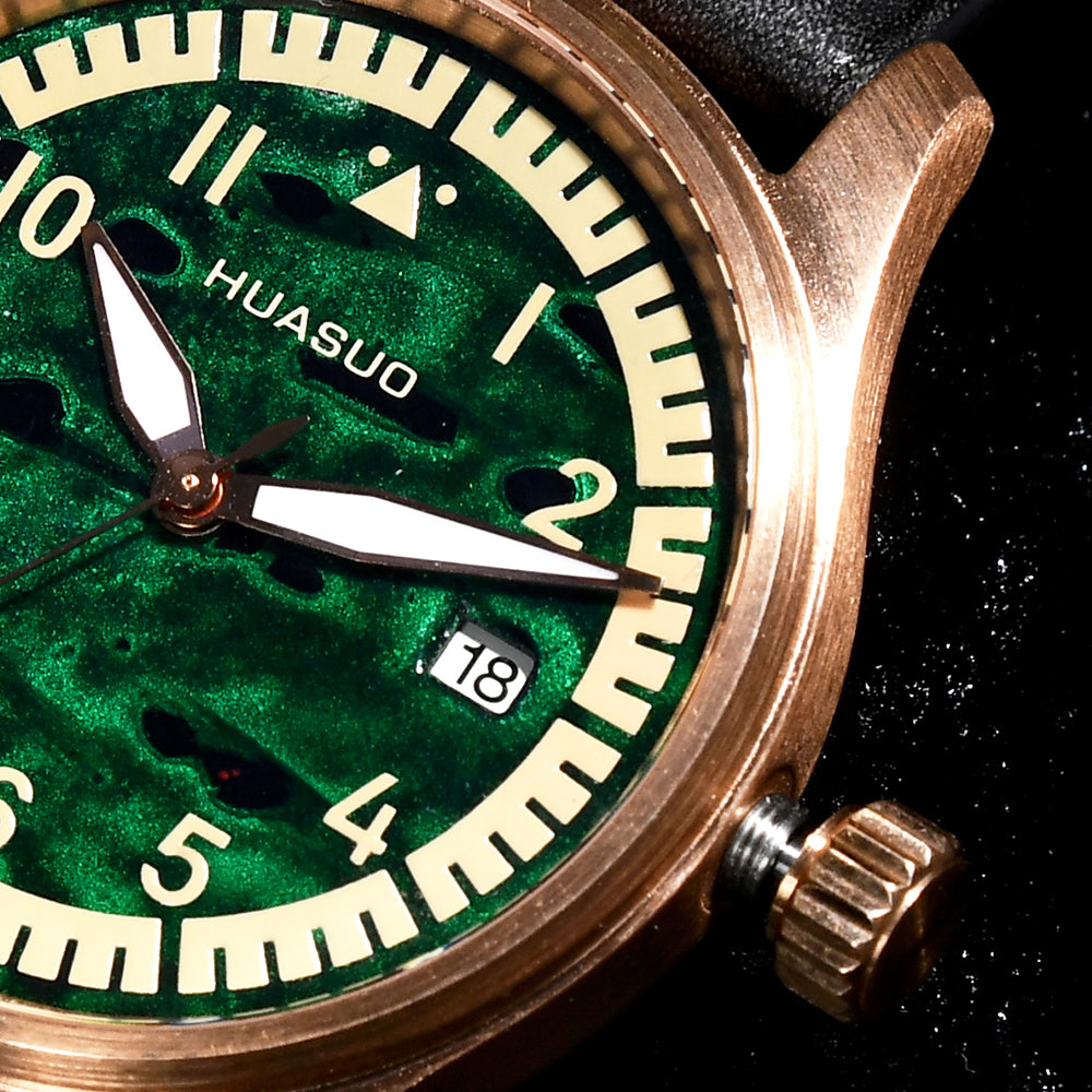 HUASUO 38mm Luxury Bronze Lacquerware Pilot Men's Watch Huasuo Watch Store