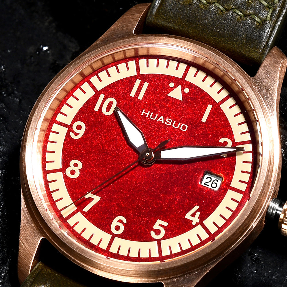 HUASUO 38mm Luxury Bronze Lacquerware Pilot Men's Watch Huasuo Watch Store
