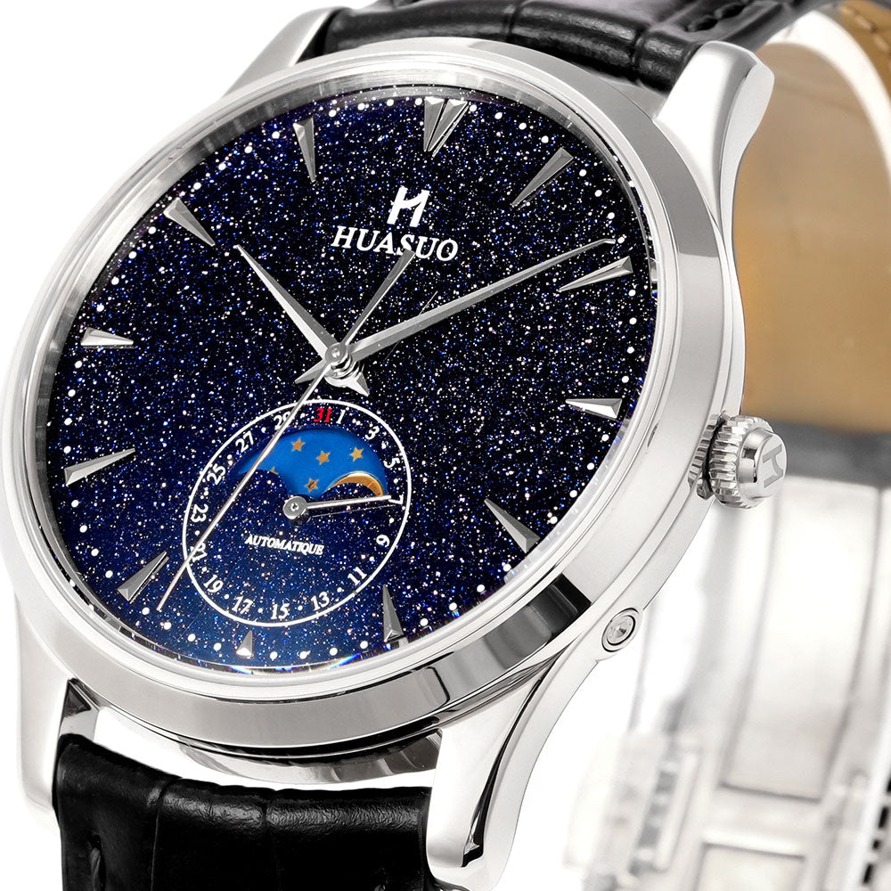 HUASUO 39mm Luxury Aventurine Moon Phase Men's Watches Huasuo Watch Store