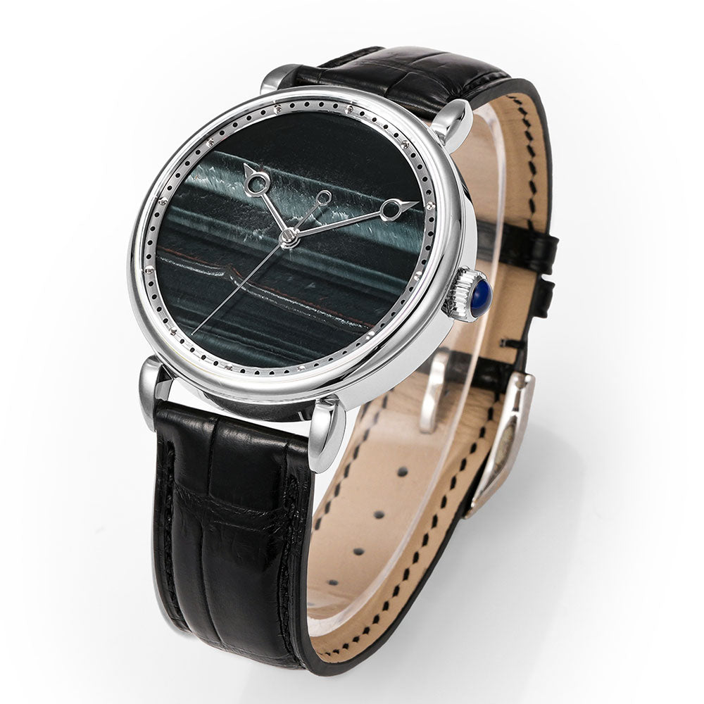 HUASUO 41mm Yelllow Or Blue Tiger's Eye Stone Dail Watches Huasuo Watch Store