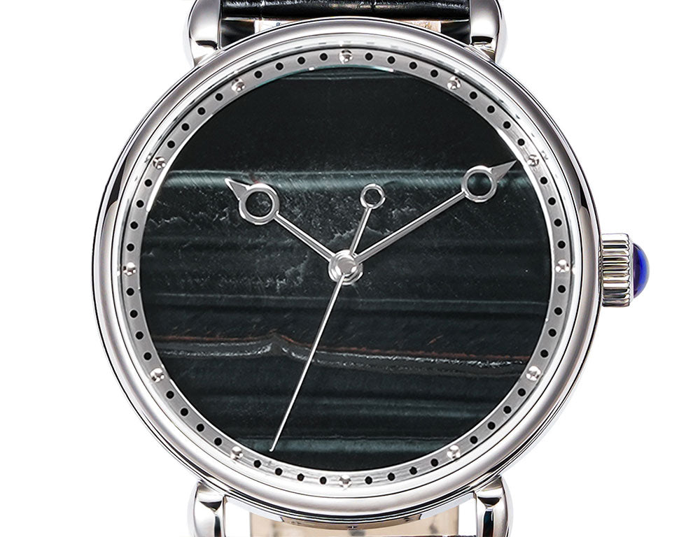 HUASUO 41mm Yelllow Or Blue Tiger's Eye Stone Dail Watches Huasuo Watch Store