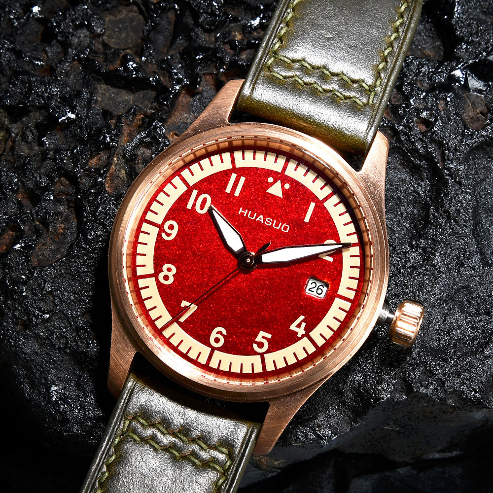 HUASUO 38mm Luxury Bronze Lacquerware Pilot Men's Watch Huasuo Watch Store