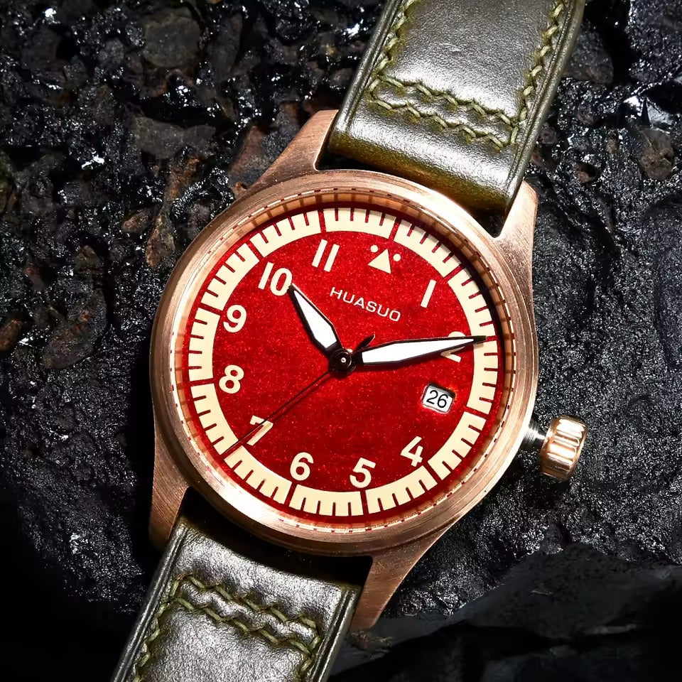 HUASUO 38mm Luxury Bronze Lacquerware Pilot Men's Watch Huasuo Watch Store