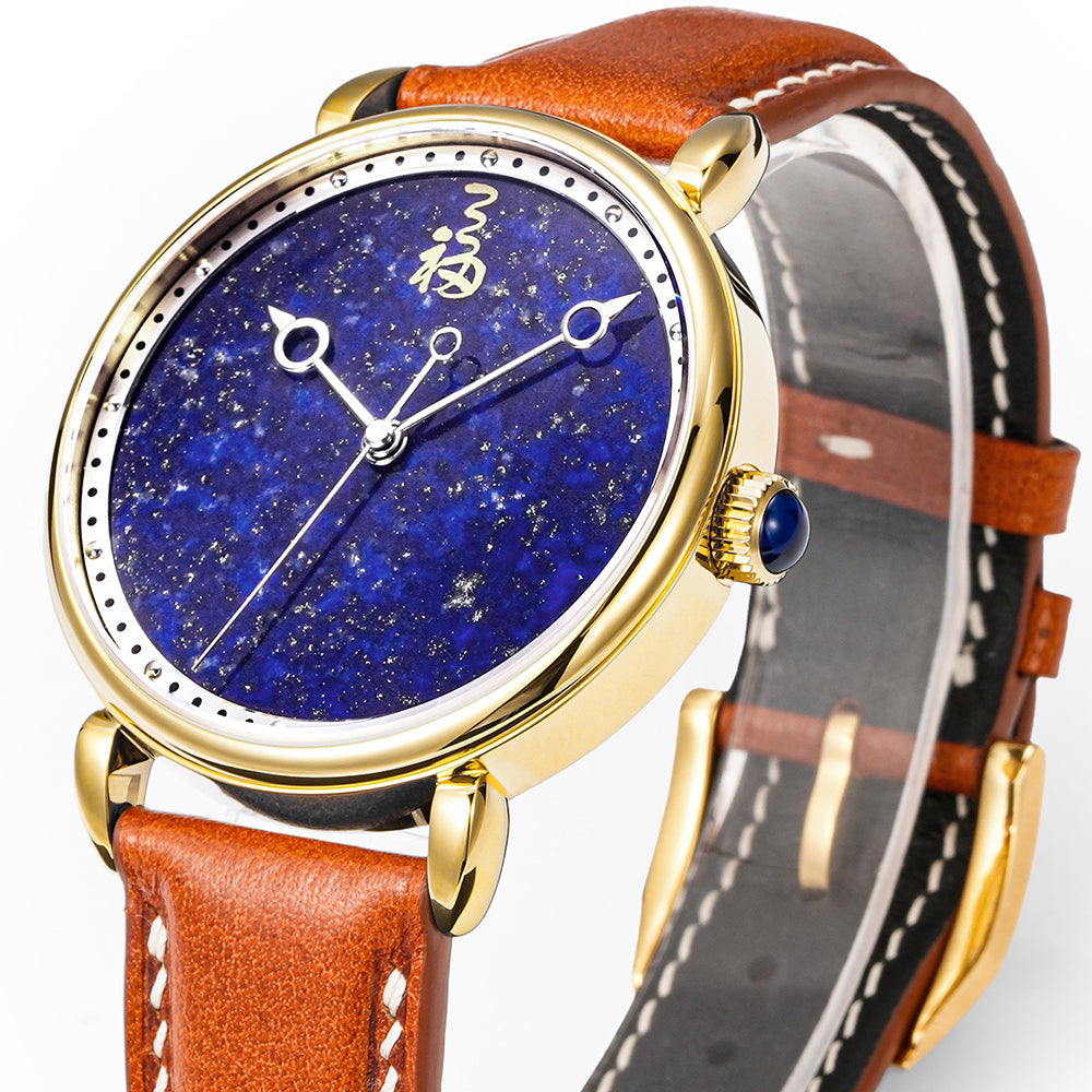 HUASUO 41mm Luxury Natural Gemstone Dail Watch Huasuo Watch Store