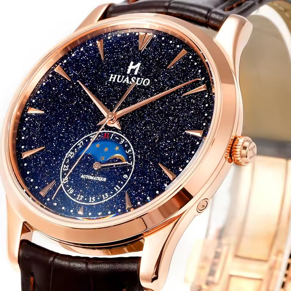 HUASUO 39mm Luxury Aventurine Moon Phase Men's Watches Huasuo Watch Store