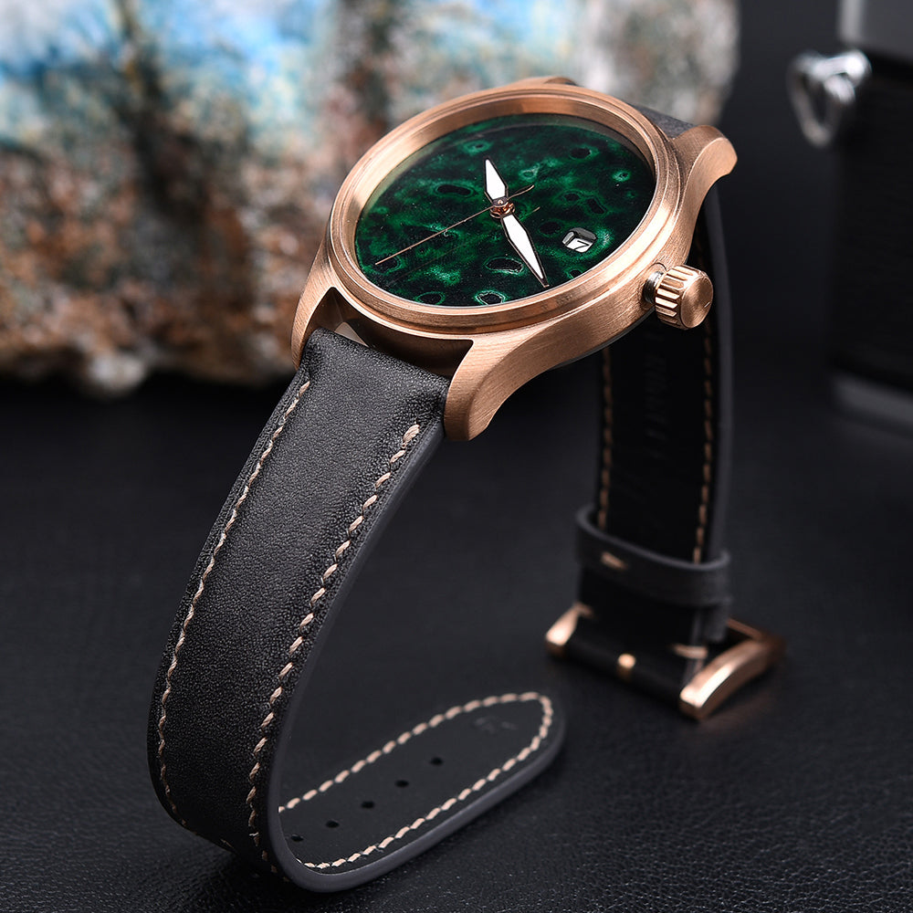 HUASUO 38mm Luxury Bronze Lacquerware Dail Pilot Watch Huasuo Watch Store