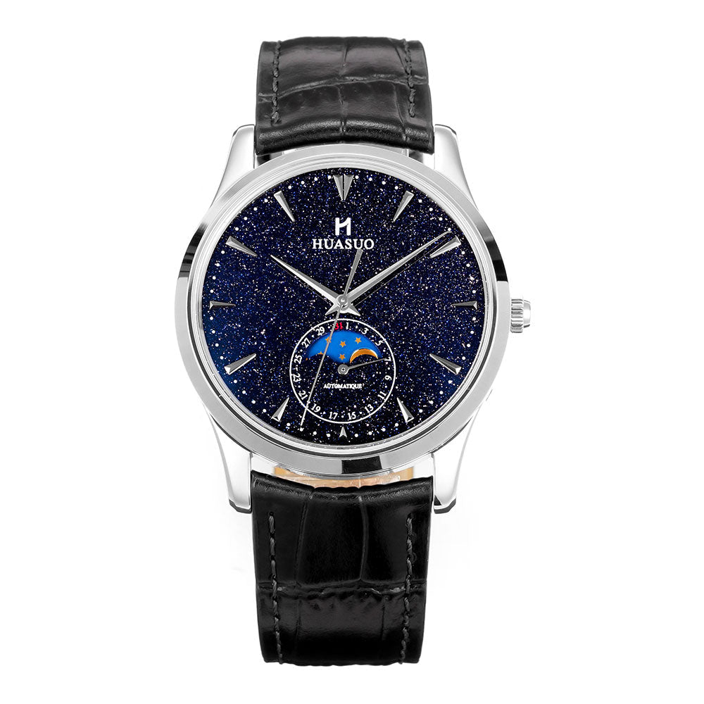 HUASUO 39mm Luxury Aventurine Moon Phase Men's Watches Huasuo Watch Store