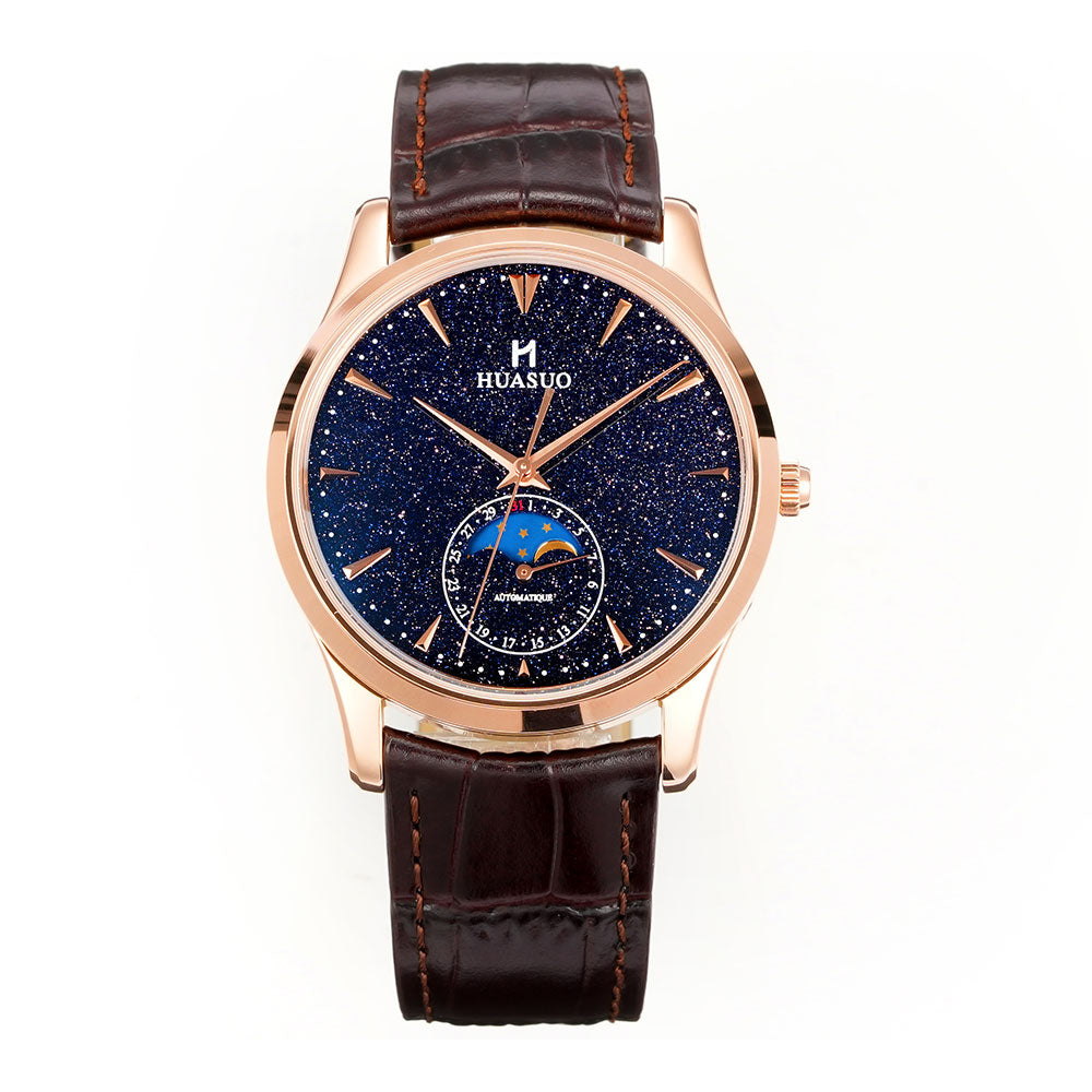 HUASUO 39mm Luxury Aventurine Moon Phase Men's Watches Huasuo Watch Store