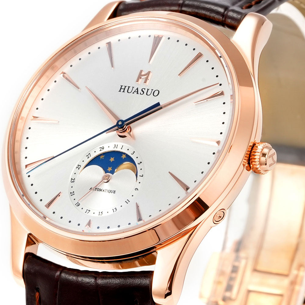 HUASUO 39mm Luxury Aventurine Moon Phase Men's Watches Huasuo Watch Store