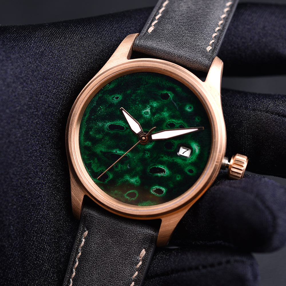 HUASUO 38mm Luxury Bronze Lacquerware Dail Pilot Watch Huasuo Watch Store