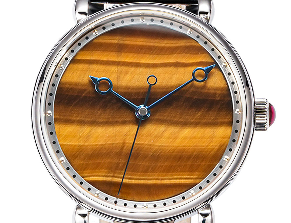 HUASUO 41mm Yelllow Or Blue Tiger's Eye Stone Dail Watches Huasuo Watch Store