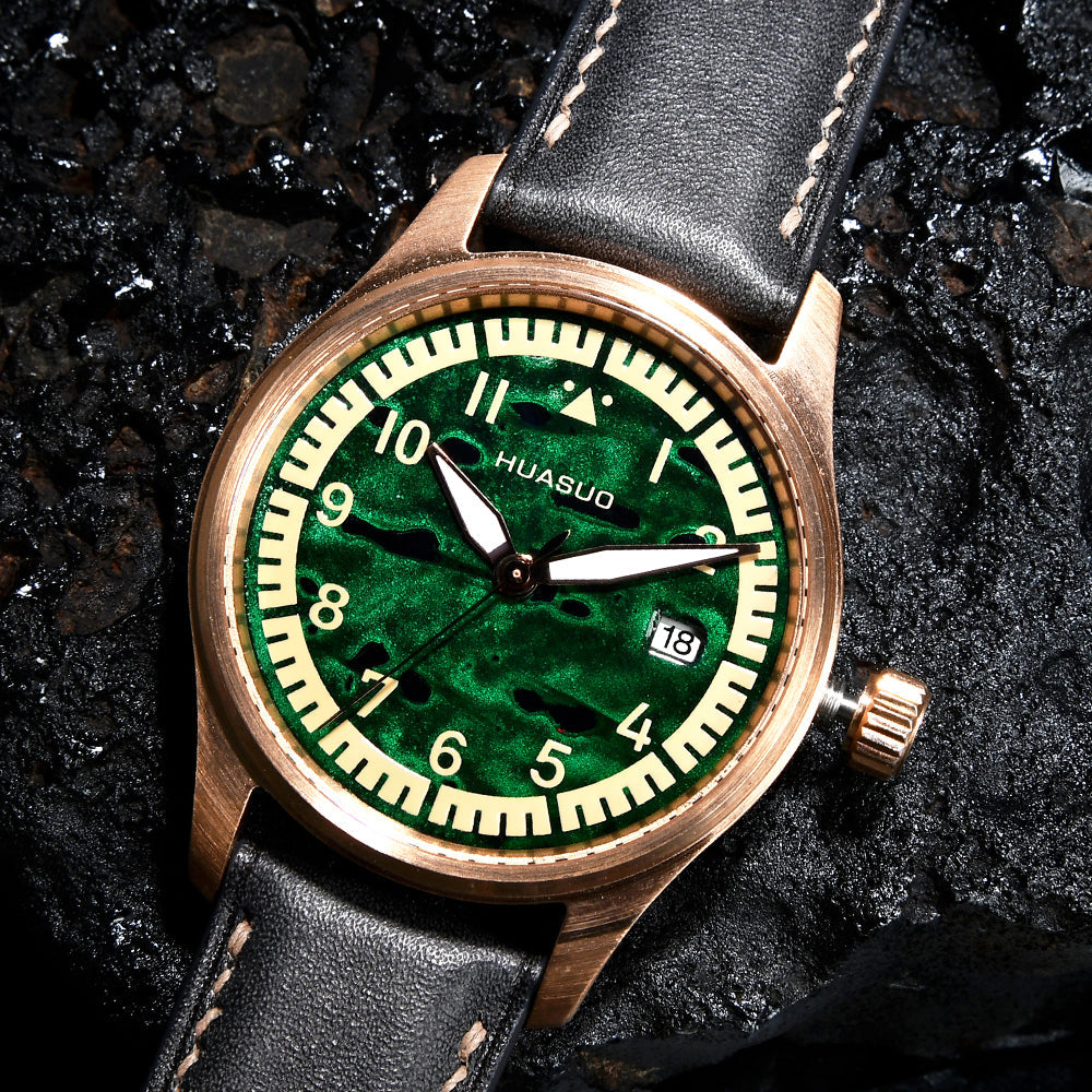 HUASUO 38mm Luxury Bronze Lacquerware Pilot Men's Watch Huasuo Watch Store