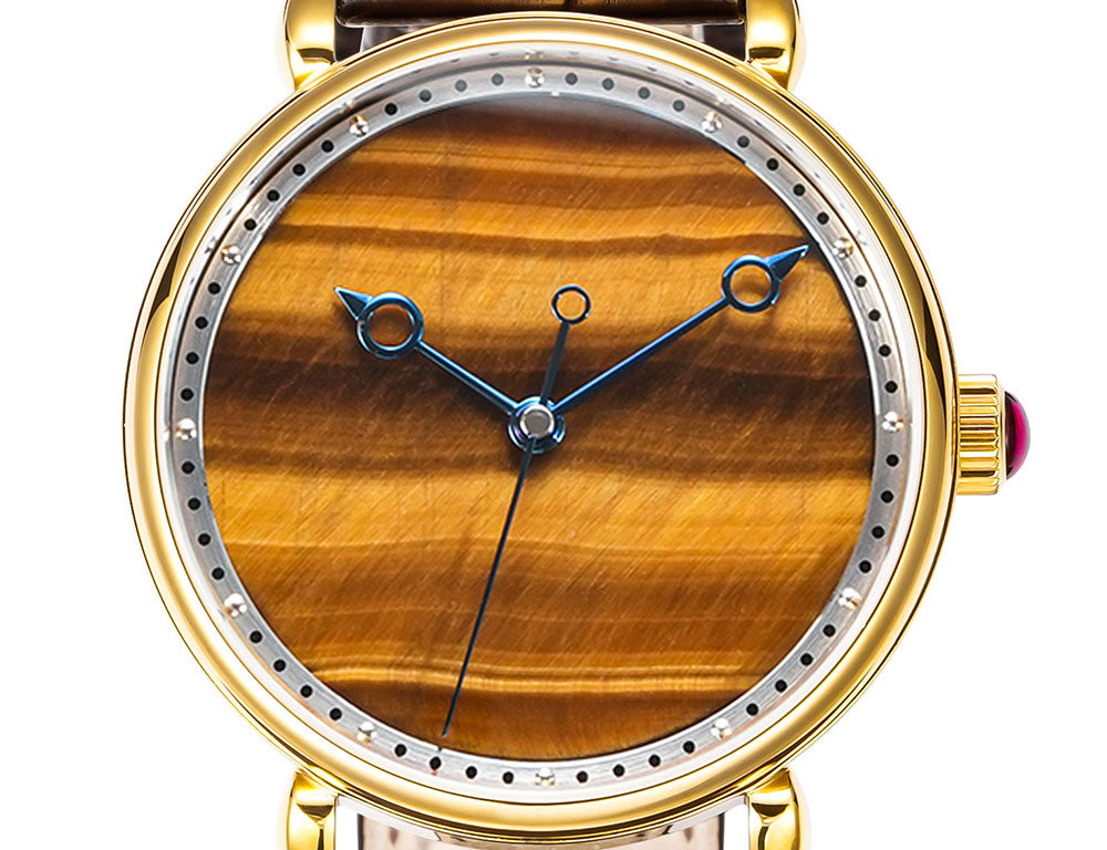 HUASUO 41mm Yelllow Or Blue Tiger's Eye Stone Dail Watches Huasuo Watch Store