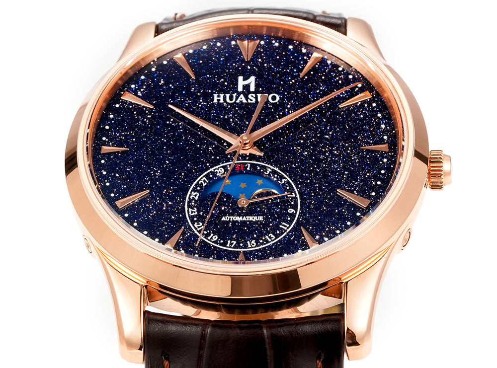 HUASUO 39mm Luxury Aventurine Moon Phase Men's Watches Huasuo Watch Store