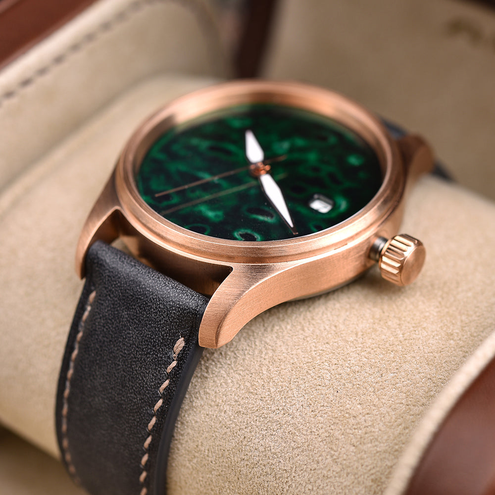HUASUO 38mm Luxury Bronze Lacquerware Dail Pilot Watch Huasuo Watch Store