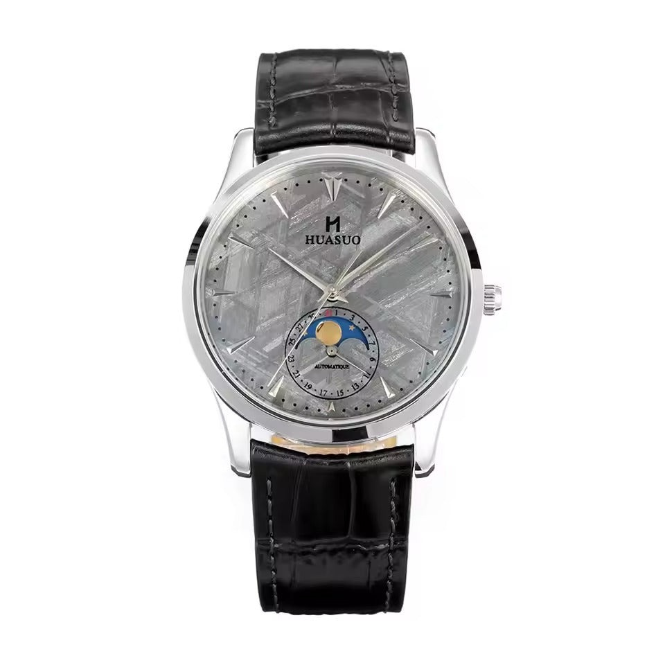 HUASUO Luxury 39mm Meteorite Dial Moon Phase Men's Watches Huasuo Watch Store