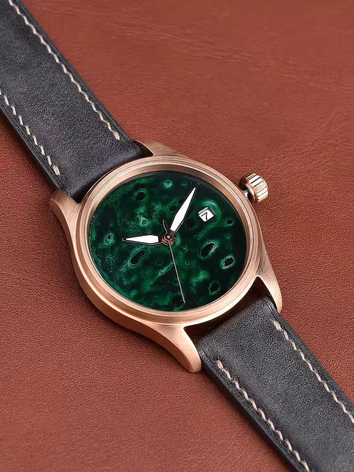 HUASUO 38mm Luxury Bronze Lacquerware Dail Pilot Watch Huasuo Watch Store