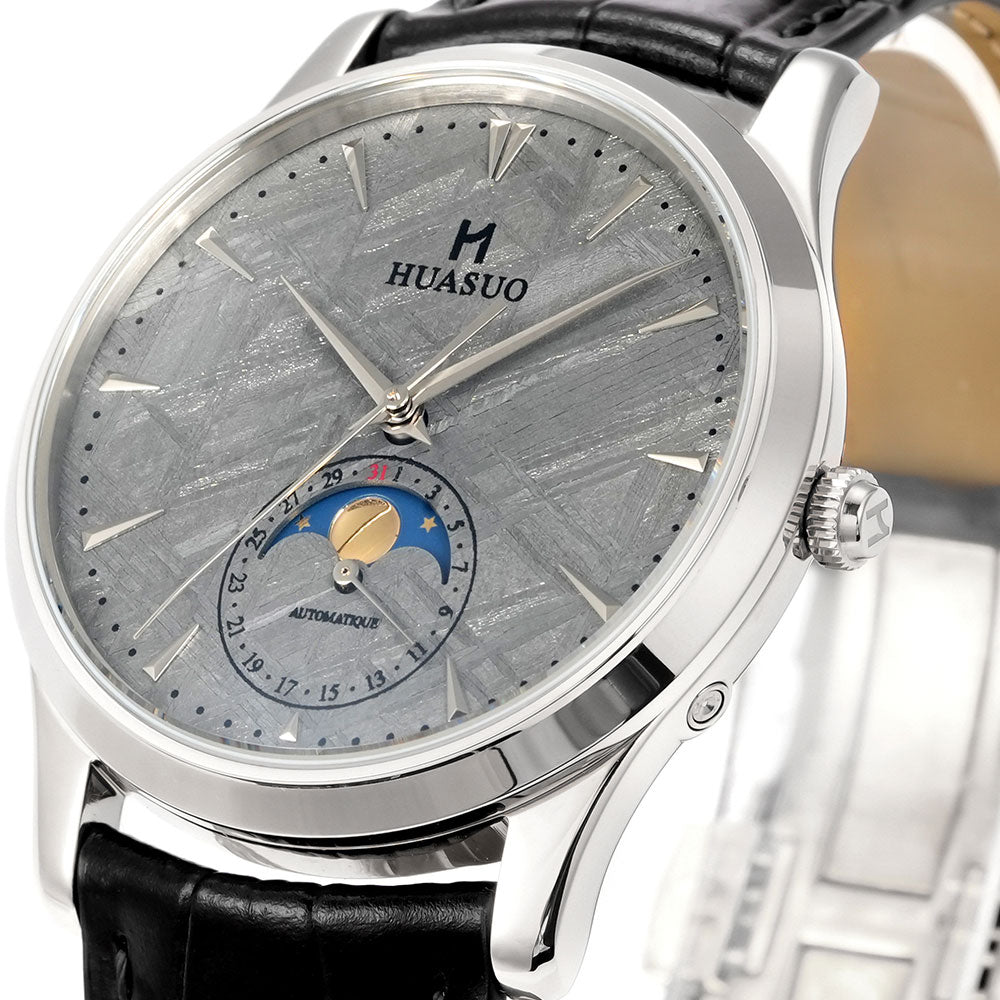 HUASUO Luxury 39mm Meteorite Dial Moon Phase Men's Watches Huasuo Watch Store