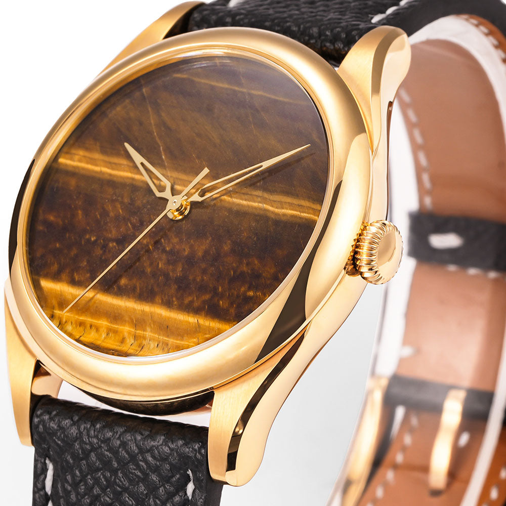 HUASUO New 38mm Business Men Watch Tiger Eye Stone Dial Watch Huasuo Watch Store