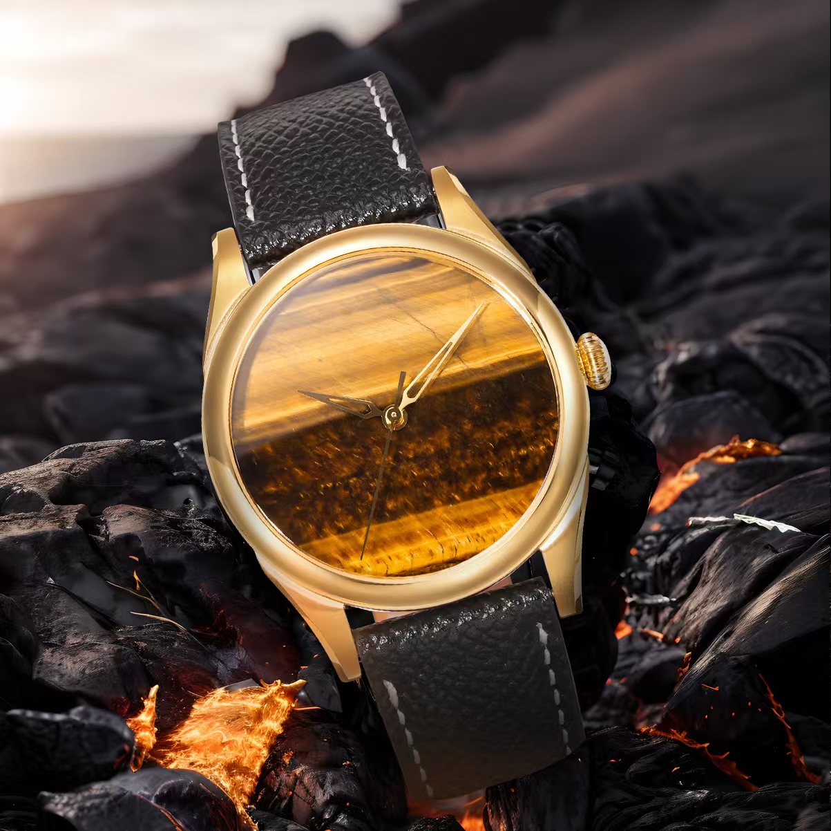 HUASUO New 38mm Business Men Watch Tiger Eye Stone Dial Watch Huasuo Watch Store