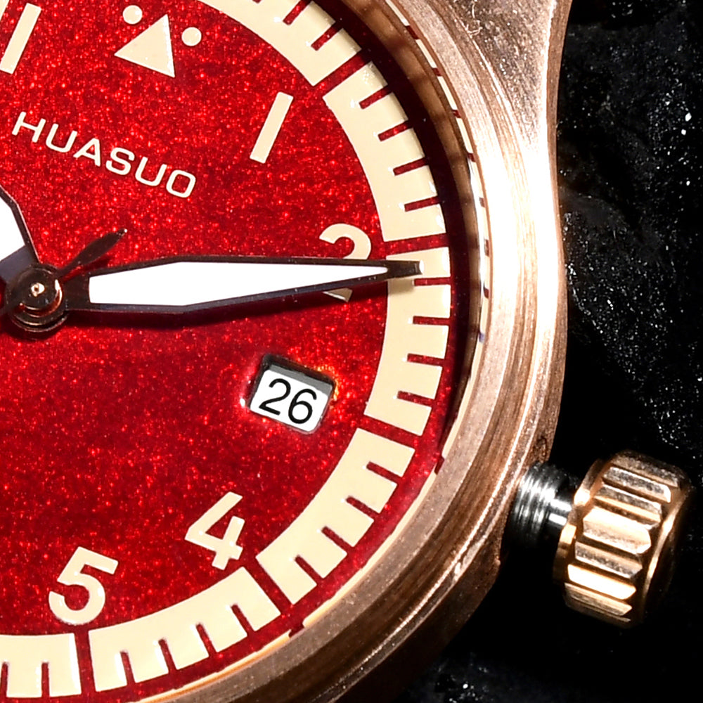 HUASUO 38mm Luxury Bronze Lacquerware Pilot Men's Watch Huasuo Watch Store