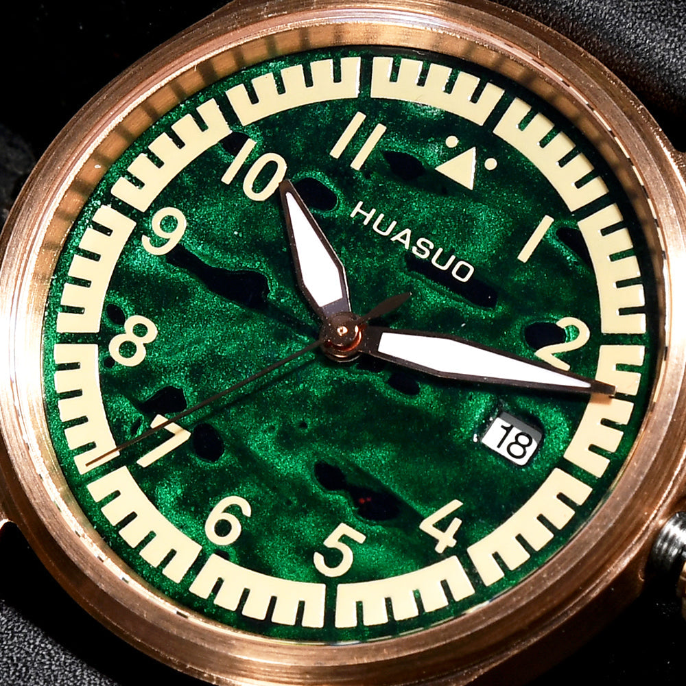 HUASUO 38mm Luxury Bronze Lacquerware Pilot Men's Watch Huasuo Watch Store