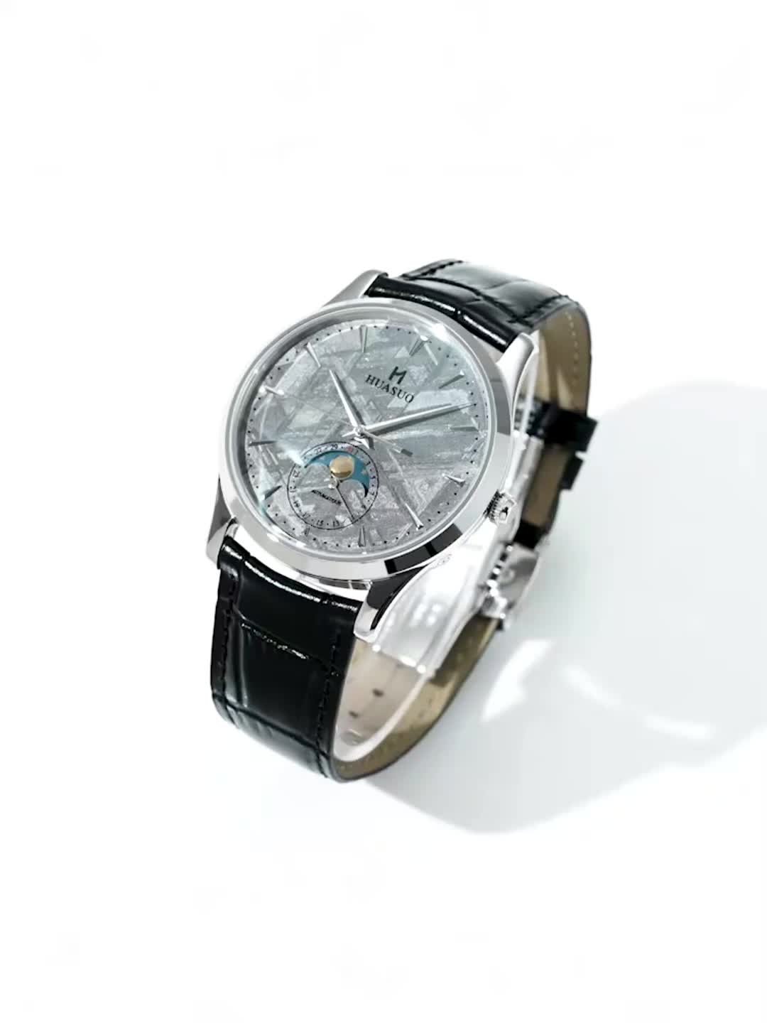 HUASUO Luxury 39mm Meteorite Dial Moon Phase Men's Watches Huasuo Watch Store