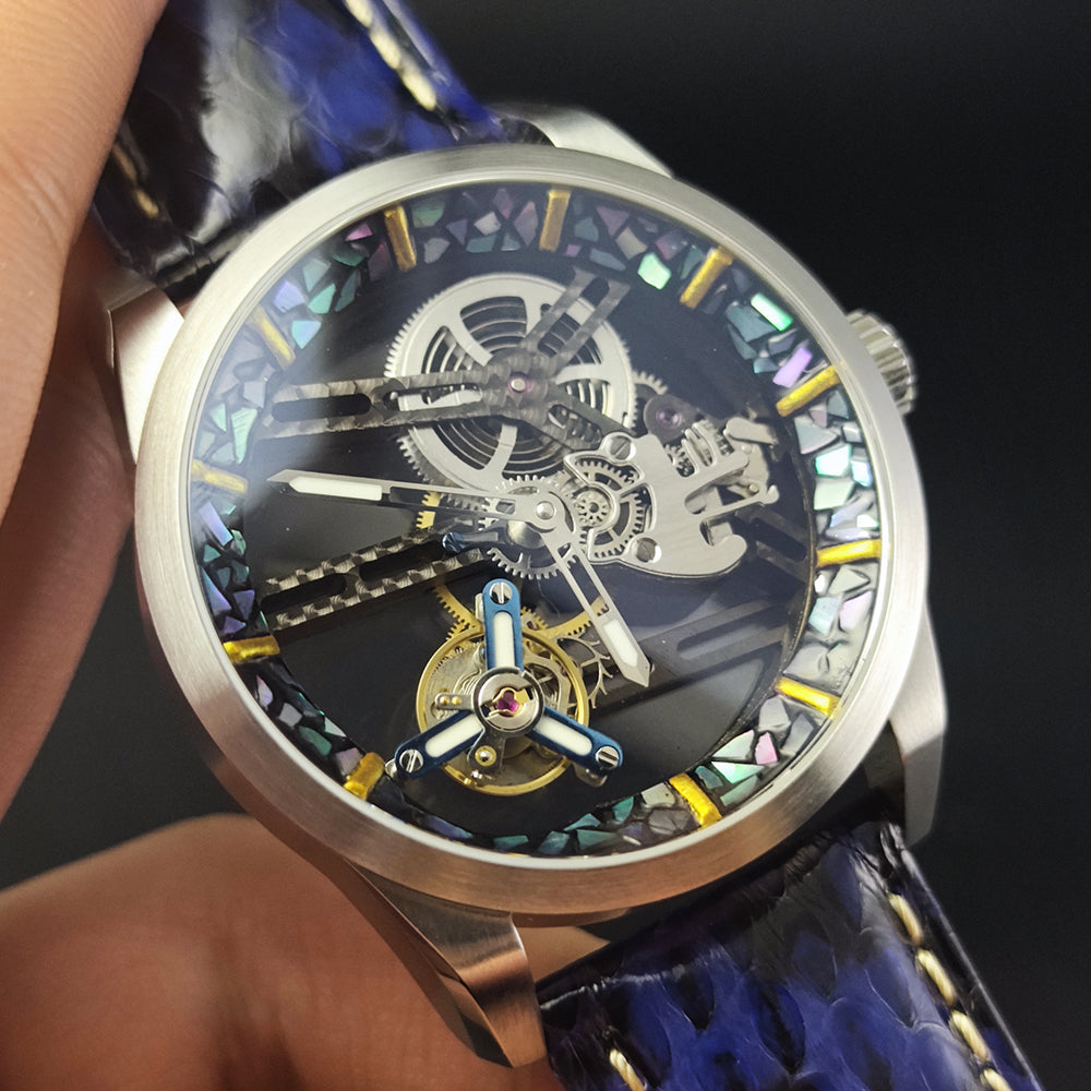 HUASUO 42mm Lacquer Inlaid Bezel 42mm Men's Mechanical Tourbillon Watch Huasuo Watch Store