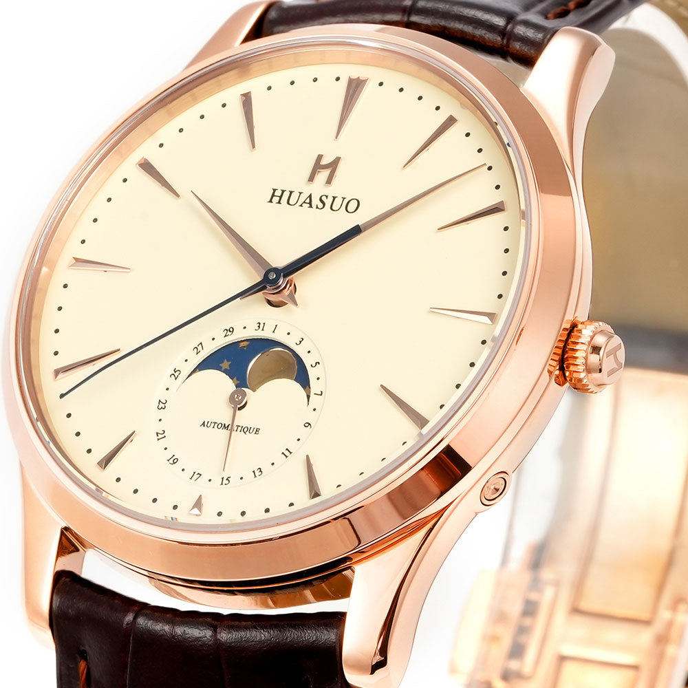 HUASUO 39mm Luxury Aventurine Moon Phase Men's Watches Huasuo Watch Store