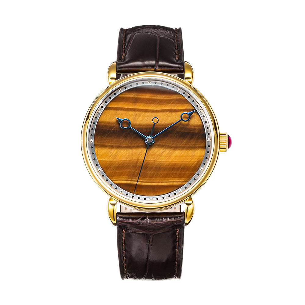 HUASUO 41mm Yelllow Or Blue Tiger's Eye Stone Dail Watches Huasuo Watch Store