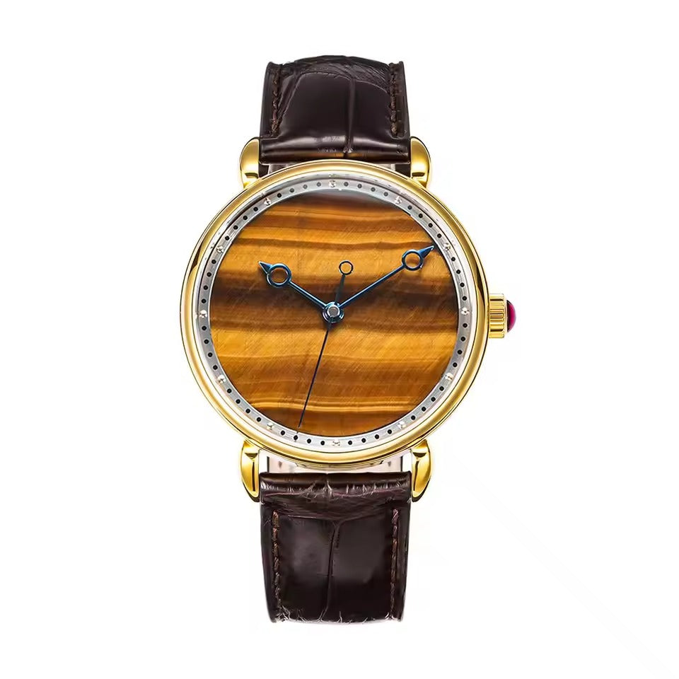 HUASUO 41mm Yelllow Or Blue Tiger's Eye Stone Dail Watches Huasuo Watch Store