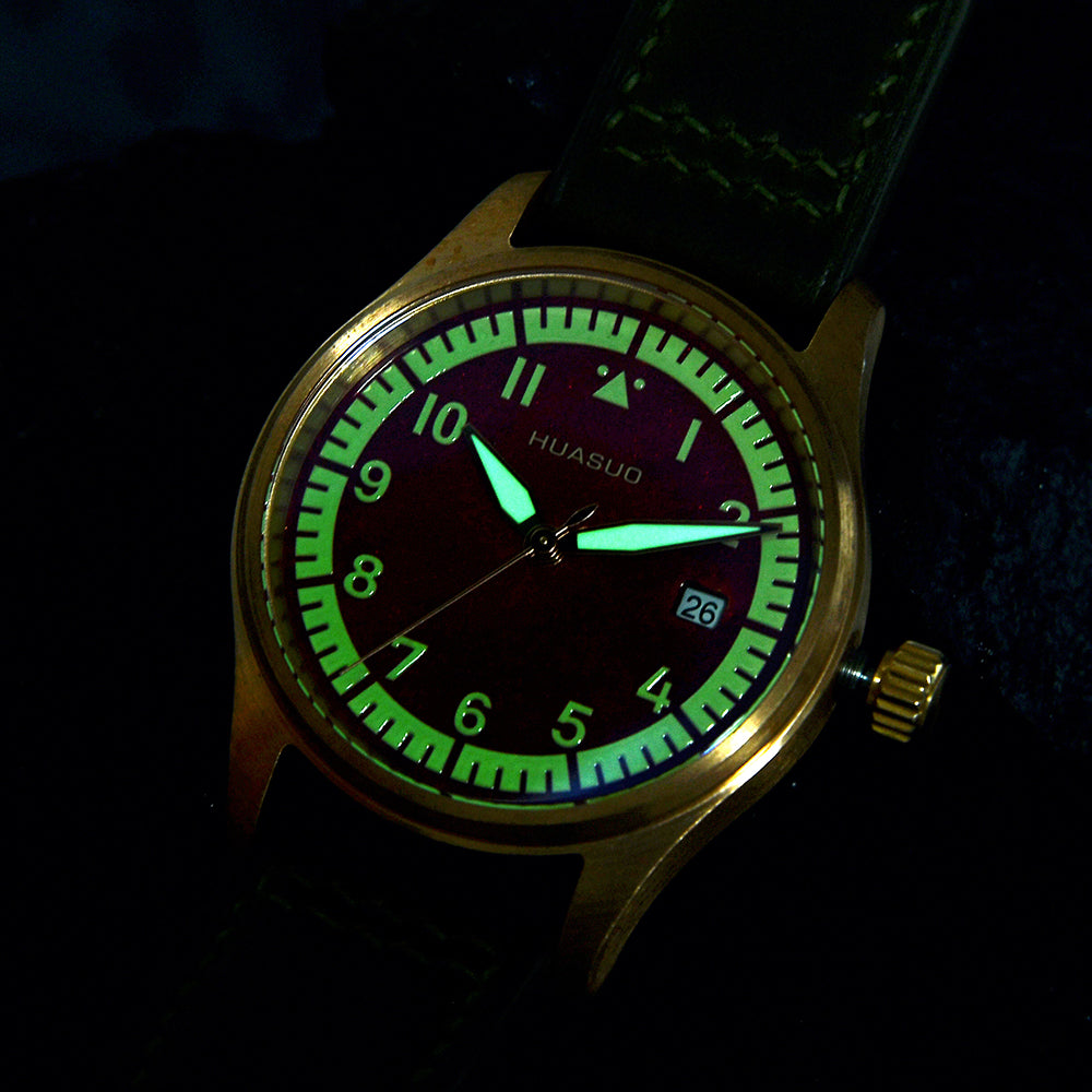HUASUO 38mm Luxury Bronze Lacquerware Pilot Men's Watch Huasuo Watch Store
