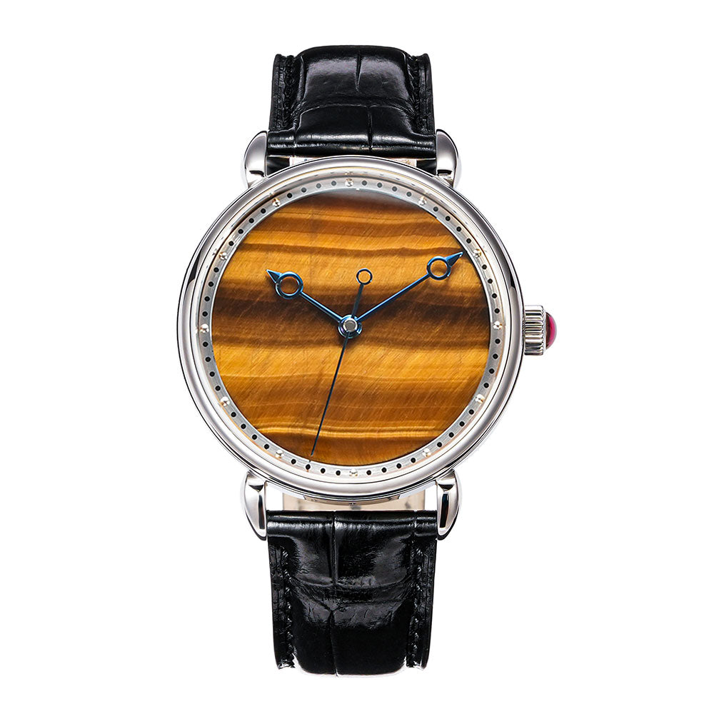 HUASUO 41mm Yelllow Or Blue Tiger's Eye Stone Dail Watches Huasuo Watch Store