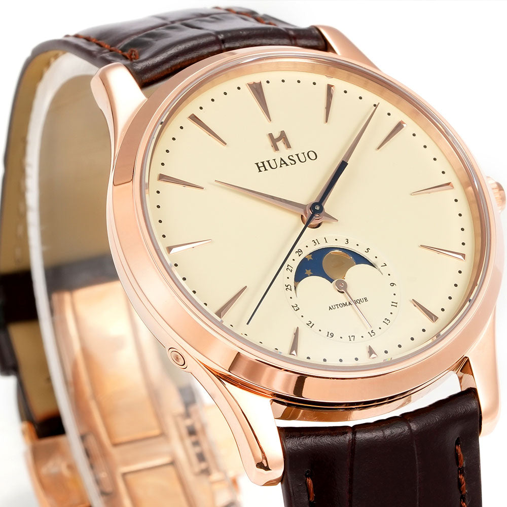 HUASUO 39mm Luxury Aventurine Moon Phase Men's Watches Huasuo Watch Store