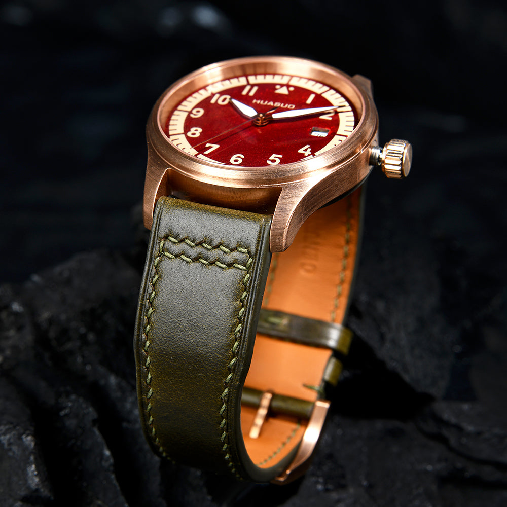 HUASUO 38mm Luxury Bronze Lacquerware Pilot Men's Watch Huasuo Watch Store