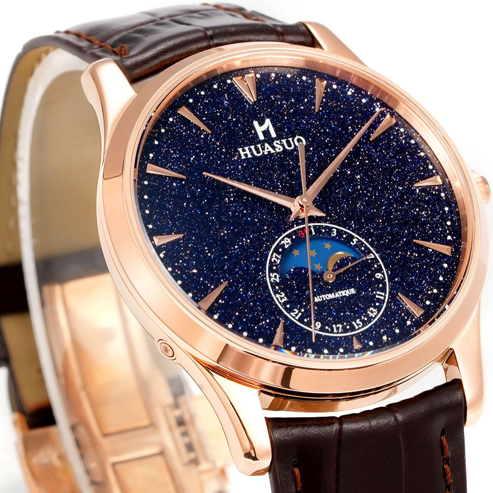 HUASUO 39mm Luxury Aventurine Moon Phase Men's Watches Huasuo Watch Store